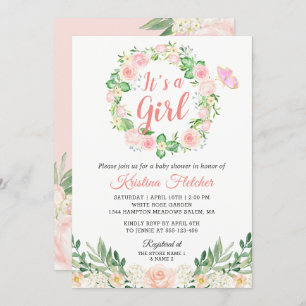 Es ist eine Girl Blush Peach Floral Garden Baby Du Einladung