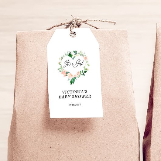 Es ist eine Girl Blush Pink Babydusche Geschenkanhänger