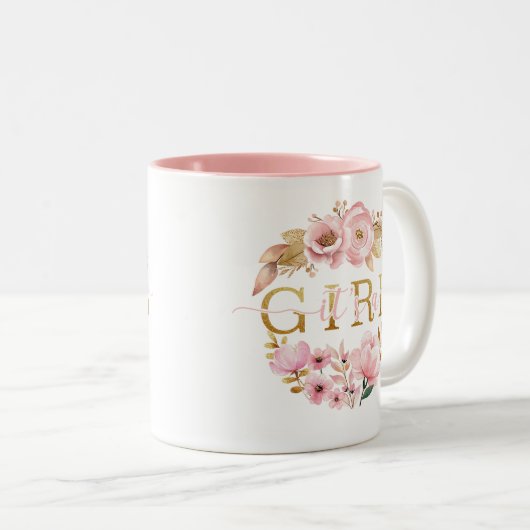Es ist eine Girl Blush Pink Floral Tasse (VorderseiteRechts)