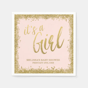 Es ist eine Girl Blush Pink Gold Glitzer Baby Dusc Serviette