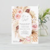 Es ist eine Girl Boho Floral Pampas Grass Baby Dus Einladung (Stehend Vorderseite)