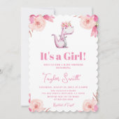 Es ist eine Girl Floral Pink Niedlich Dinosaur Bab Einladung (Vorderseite)