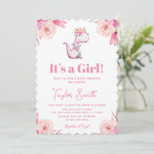 Es ist eine Girl Floral Pink Niedlich Dinosaur Bab Einladung (Stehend Vorderseite)