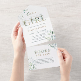 Es ist eine Girl Gold Baby Dusche | Bücher für Kin All In One Einladung