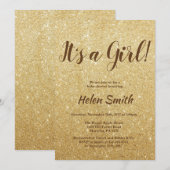 Es ist eine Girl-Gold-Glitzer-Kinderdusche Einladung (Vorne/Hinten)