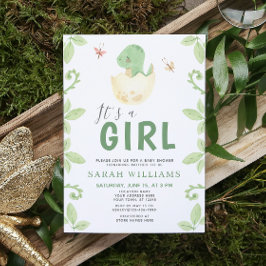 Es ist eine Girl Green Dinosaur Watercolor Baby Du Einladung