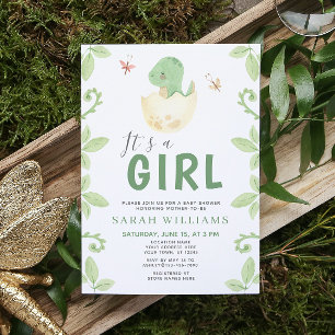 Es ist eine Girl Green Dinosaur Watercolor Baby Du Einladung