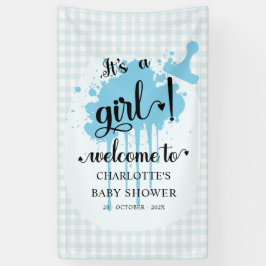 Es ist eine Girl Niedlich Pastel Blue Gingham Baby Banner