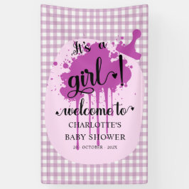 Es ist eine Girl Niedlich Pastel Lila Gingham Baby Banner