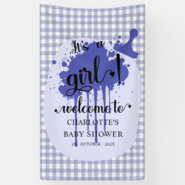 Es ist eine Girl Niedlich Pastel Navy Gingham Baby Banner