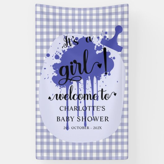 Es ist eine Girl Niedlich Pastel Navy Gingham Baby Banner (Vertikal)