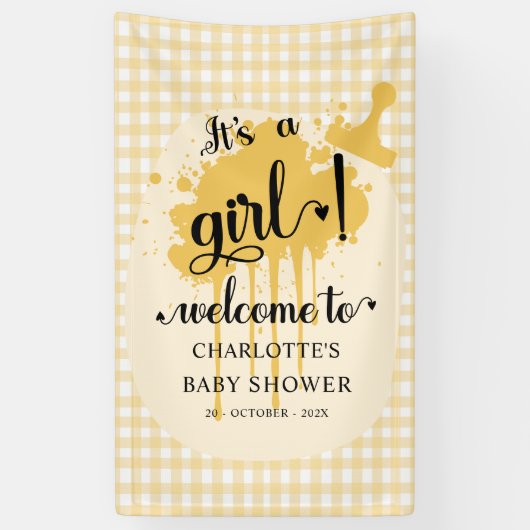 Es ist eine Girl Niedlich Pastel Orange Gingham Ba Banner (Vertikal)