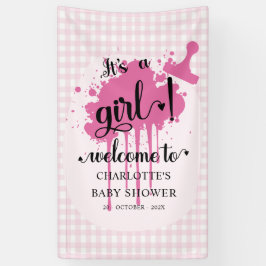 Es ist eine Girl Niedlich Pastel Pink Gingham Baby Banner