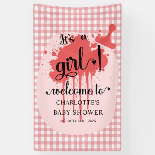 Es ist eine Girl Niedlich Pastel Red Gingham Baby  Banner (Vertikal)