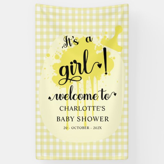 Es ist eine Girl Niedlich Pastel Yellow Gingham Ba Banner (Vertikal)