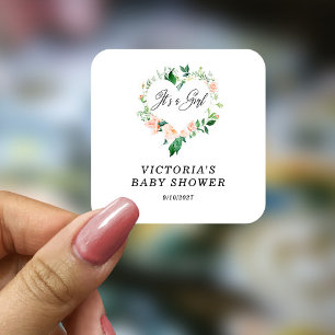 Es ist eine Girl Peach Baby Dusche Quadratischer Aufkleber