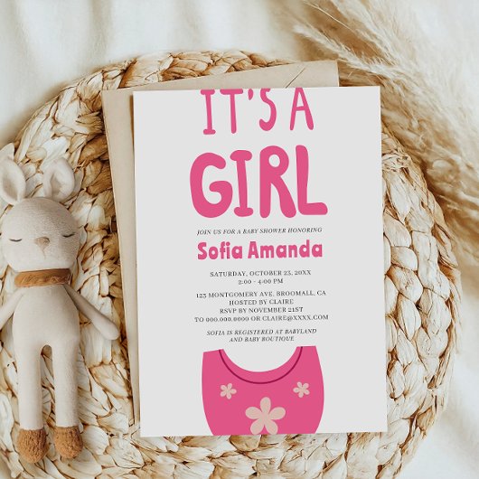 Es ist eine Girl Pink Baby Bib Babydusche Einladung