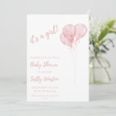 Es ist eine Girl Pink Balloons Baby Dusche Einladu Einladung (Stehend Vorderseite)