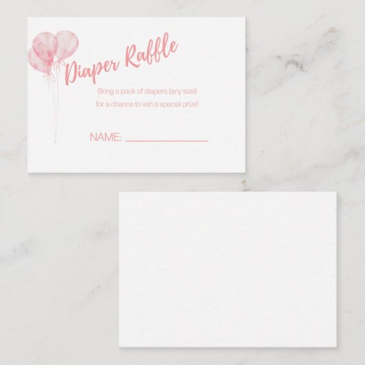 Es ist eine Girl Pink Balloons Diaper Raffle Card Begleitkarte (Vorne/Hinten)