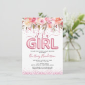 Es ist eine Girl Pink Blume Babydusche Einladung (Stehend Vorderseite)