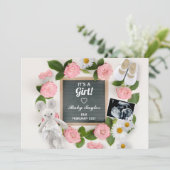 Es ist eine Girl-Pink-Blumenzettel-Schwangerschaft Ankündigung (Stehend Vorderseite)
