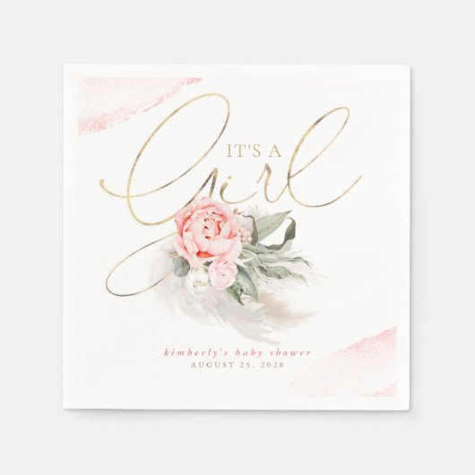 Es ist eine Girl-Pink-Blütenpampas-Grass-Baby-Dusc Serviette (Vorderseite)