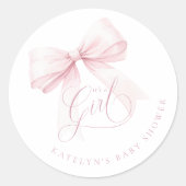 Es ist eine Girl Pink Bow Baby Dusche Runder Aufkleber (Vorderseite)