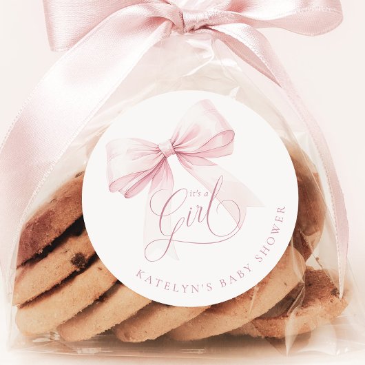 Es ist eine Girl Pink Bow Baby Dusche Runder Aufkleber