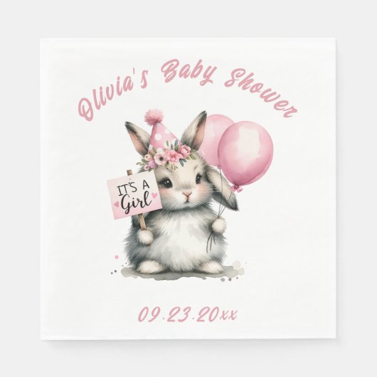 Es ist eine Girl Pink Bunny Rabbit Baby Dusche Serviette (Vorderseite)
