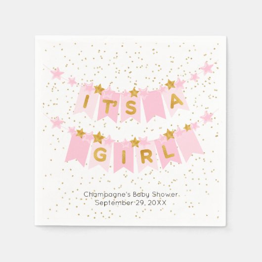 Es ist eine Girl Pink Bunting Flags Baby Dusche Serviette (Vorderseite)