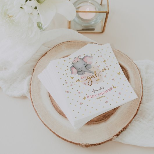 Es ist eine Girl Pink Elephant Baby Dusche Serviette