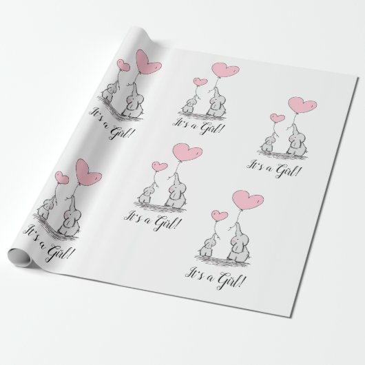 Es ist eine Girl Pink Elephant Mother Babydusche Geschenkpapier (Ungerollt)