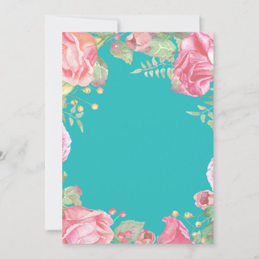 Es ist eine Girl Pink Floral Baby Dusche Aquamarin Einladung (Rückseite)