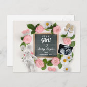 Es ist eine Girl Pink Floral Schwangerschaft Lette Ankündigungspostkarte (Vorne/Hinten)