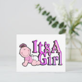 Es ist eine Girl Pink Geburtsankündigung Postkarte (Stehend Vorderseite)