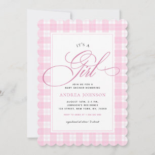 Es ist eine Girl Pink Gingham Kariert Winter Baby Einladung