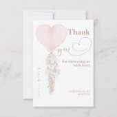 Es ist eine Girl Pink Heart Balloon Baby Dusche Dankeskarte (Vorderseite)