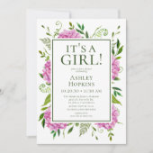 Es ist eine Girl-Pink-Hydrangeas-Kinderdusche Einladung (Vorderseite)