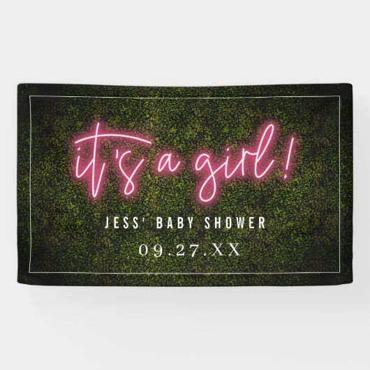 Es ist eine Girl Pink Neon Boxwood Baby Dusche Banner (Horizontal)
