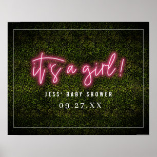 Es ist eine Girl Pink Neon Boxwood Baby Dusche Poster