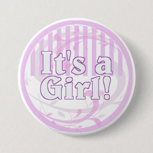 Es ist eine Girl Pink Striped Geburtsankündigung Button