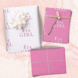 Es ist eine Girl Pink Typografie Baby Girl Baby Sh Geschenkpapier Set