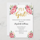 Es ist eine Girl Pink Watercolor Blume Babydusche Einladung (Vorderseite)