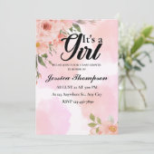 Es ist eine Girl Pink Watercolor Moderne Babydusch Einladung (Stehend Vorderseite)