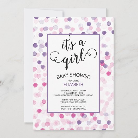 Es ist eine Girl Polka Dot Girls Baby Dusche Einla Einladung (Vorderseite)