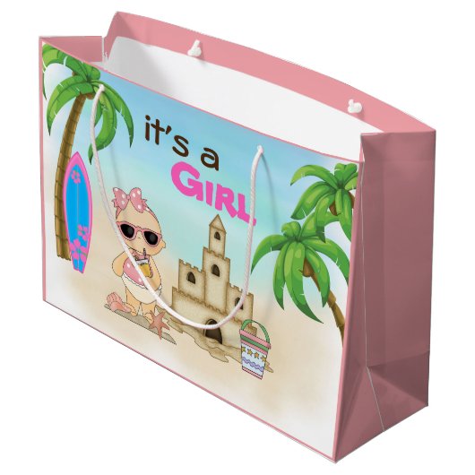 Es ist eine Girl Sandcastle Surfboard Beach Baby D Große Geschenktüte (Rückseite Schrägansicht)