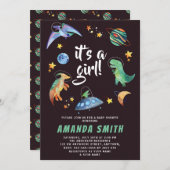 Es ist eine Girl Space Dinosaurier Galaxy Baby Dus Einladung (Vorne/Hinten)