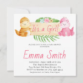 Es ist eine Girl Watercolor Dinosaur Baby Dusche Einladung (Vorderseite)