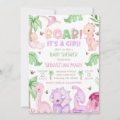 Es ist eine Girl Watercolor Dinosaur Baby Dusche Einladung (Vorderseite)