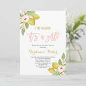 Es ist eine Girl-Zitrus-Lemons-Kinderdusche Einladung (Stehend Vorderseite)